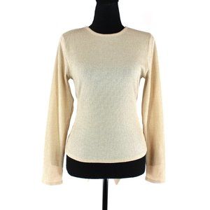 Lovers + Friends Tan Ribbed Crewneck Long Sleeve Tie Belt Sweater M Pullover